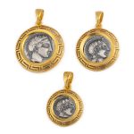 Gold Plated Athena Greek Goddess Coin Pendant - Image 4