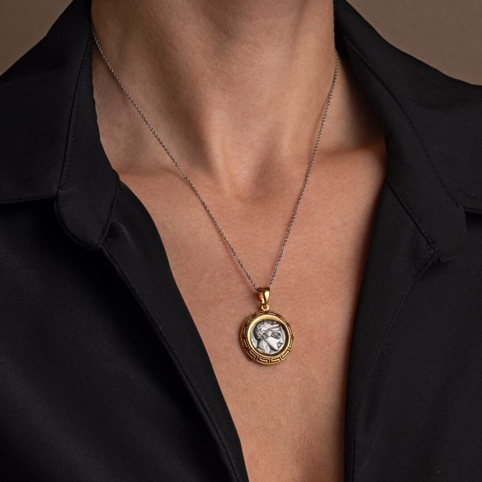 Gold Plated Athena Greek Goddess Coin Pendant - Image 2