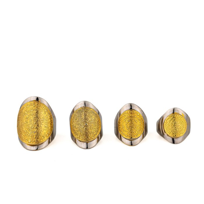 Sterling Silver Gold Plated Minoan Phaistos Disc Ring - Image 3