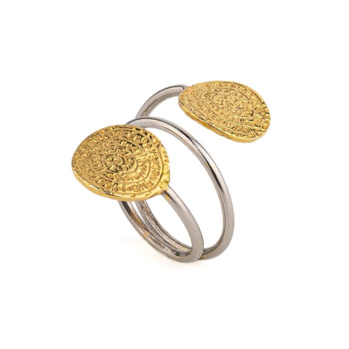 Double Phaistos Disc Ring – 925 Sterling Silver and Gold Plated - Image 3