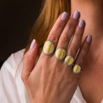 Phaistos Disc Ring with Zircon - Sterling Silver and Gold Plated - Image 3