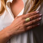 Phaistos Disc Ring with Zircon - Sterling Silver and Gold Plated - Image 2