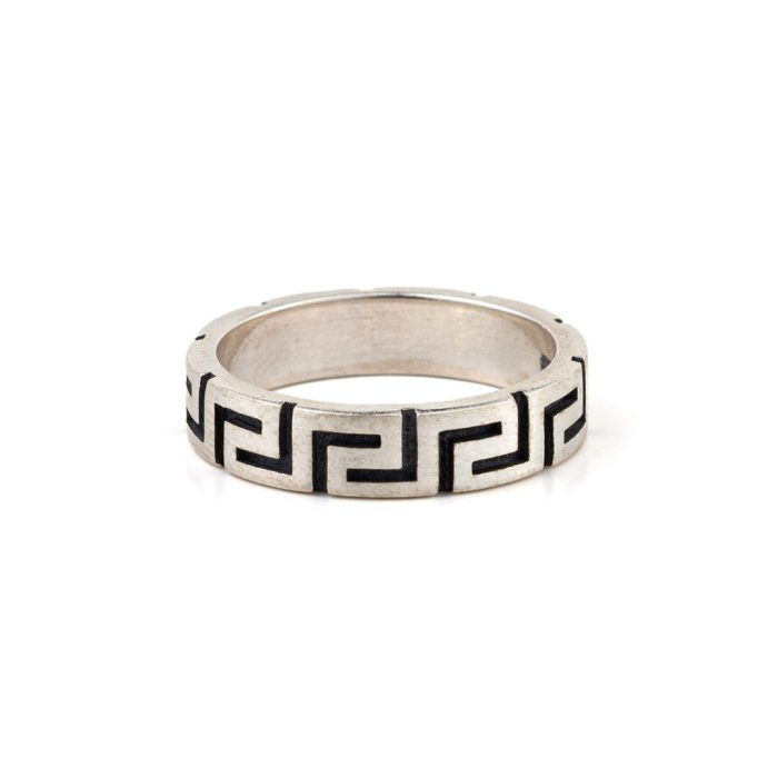 Sterling Silver Greek Key Meander Ring - Image 1