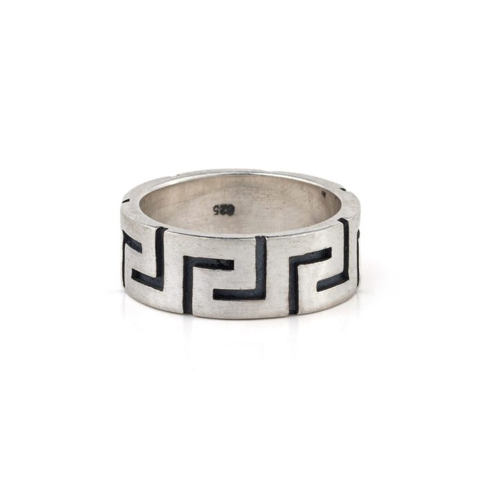 Greek Key Band Ring - 925 Sterling Silver - Image 1