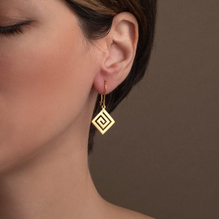 Meander Greek Key Earrings – 925 Sterling Silver and Gold Plated - Image 2