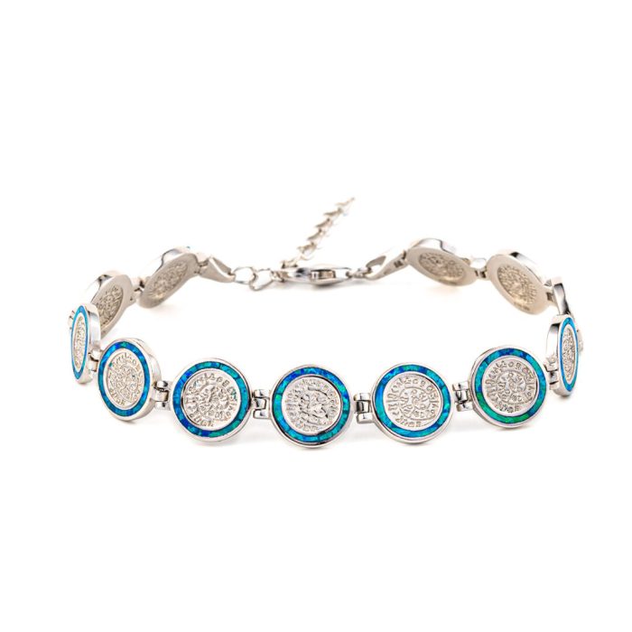 Phaistos Disc Link Bracelet - 925 Sterling Silver with Blue Opal - Image 2