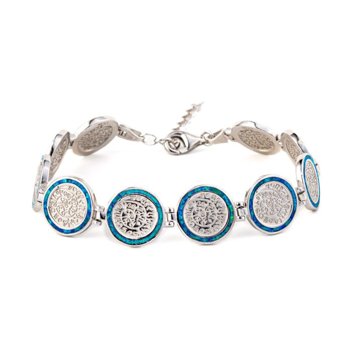 Phaistos Disc Link Bracelet - 925 Sterling Silver with Blue Opal - Image 1