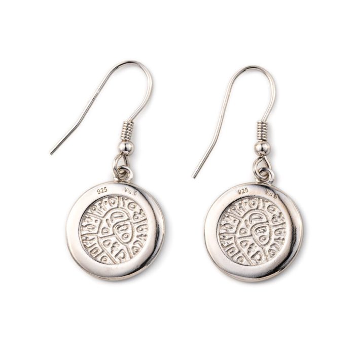 Phaistos Disc Dangle Earrings - 925 Sterling Silver with Opal - Image 6