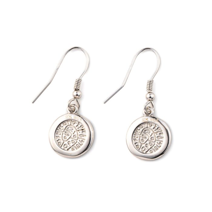 Phaistos Disc Dangle Earrings - 925 Sterling Silver with Opal - Image 5
