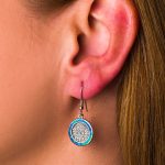Phaistos Disc Dangle Earrings - 925 Sterling Silver with Opal - Image 2