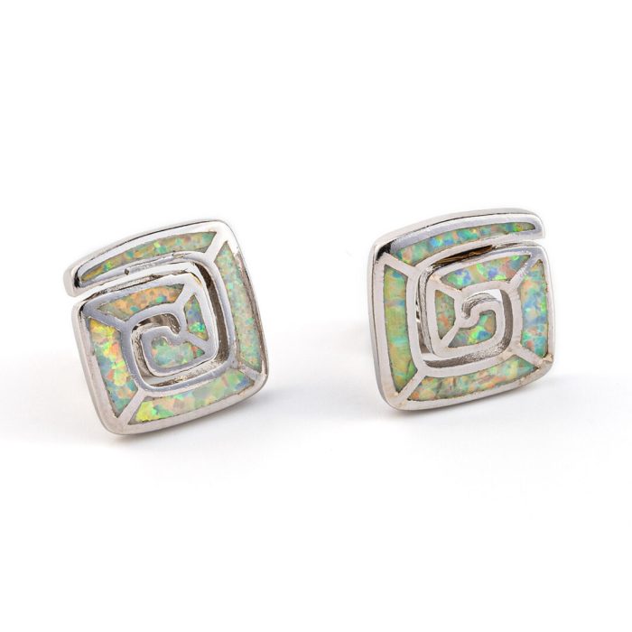 Meander Stud Earrings – Sterling Silver 925 with Opal - Image 3