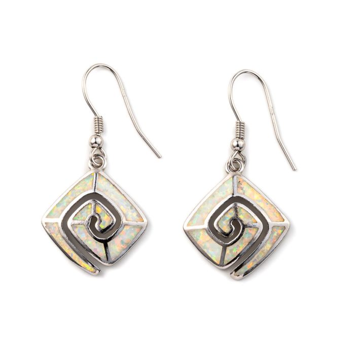 Blue Opal Greek Key Dangle Earrings - Image 2