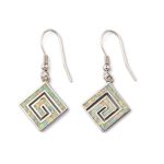 Greek Key Blue Opal Dangle Earrings - Image 3