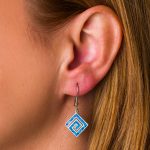 Greek Key Blue Opal Dangle Earrings - Image 2