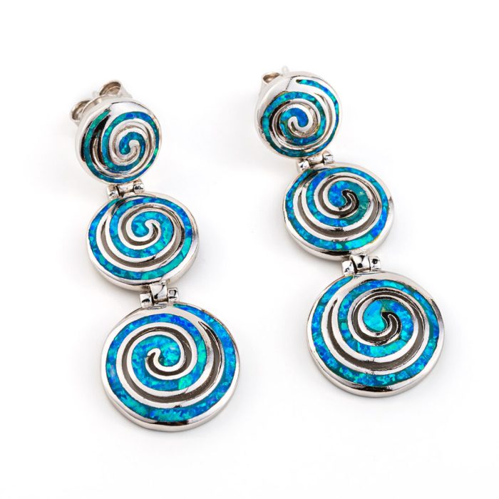 Opal spiral silver stud earrings - Image 3