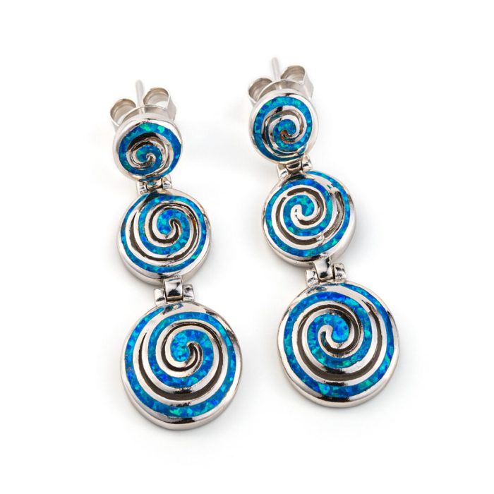 Opal spiral silver stud earrings - Image 1