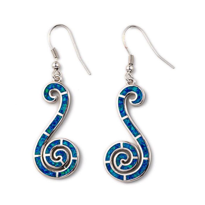 Blue Opal Silver Spiral Dangle Earrings - Image 6