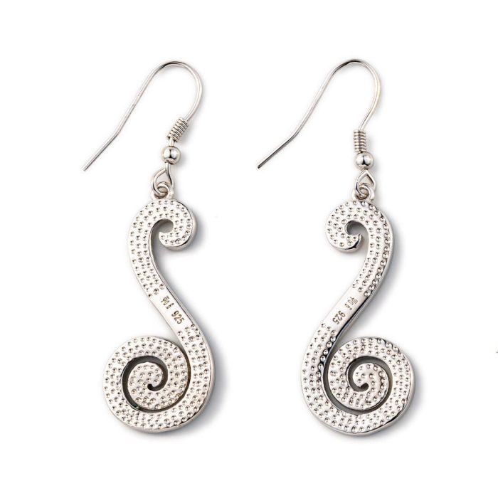 Blue Opal Silver Spiral Dangle Earrings - Image 4