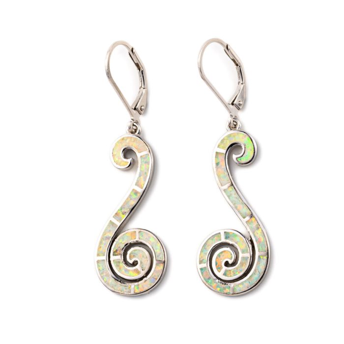 Blue Opal Silver Spiral Dangle Earrings - Image 3