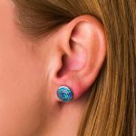Spiral Stud Earrings - Sterling Silver with Opal - Image 2