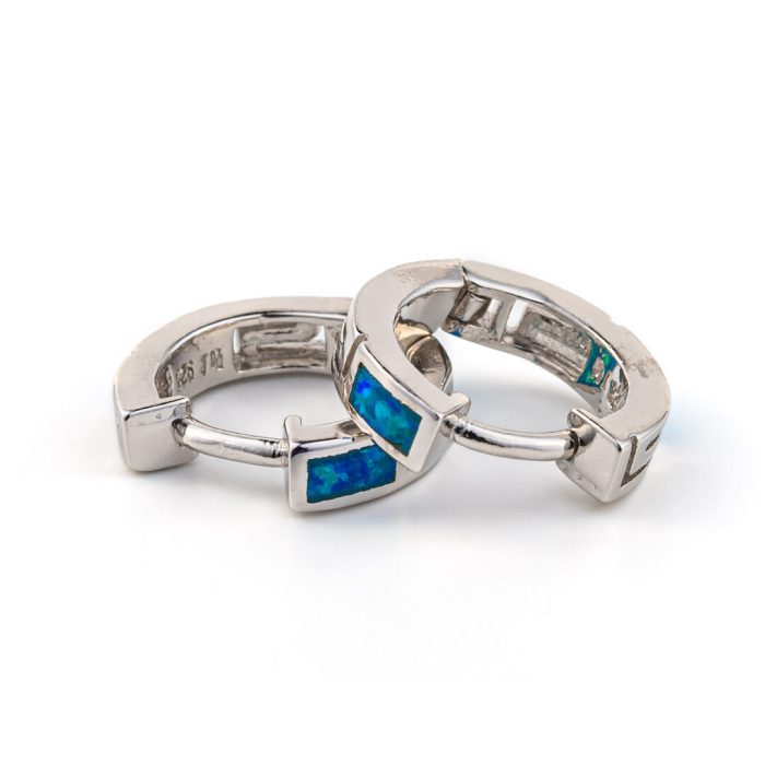 Meander Hoop Earrings – Sterling Silver with Opal - Image 3