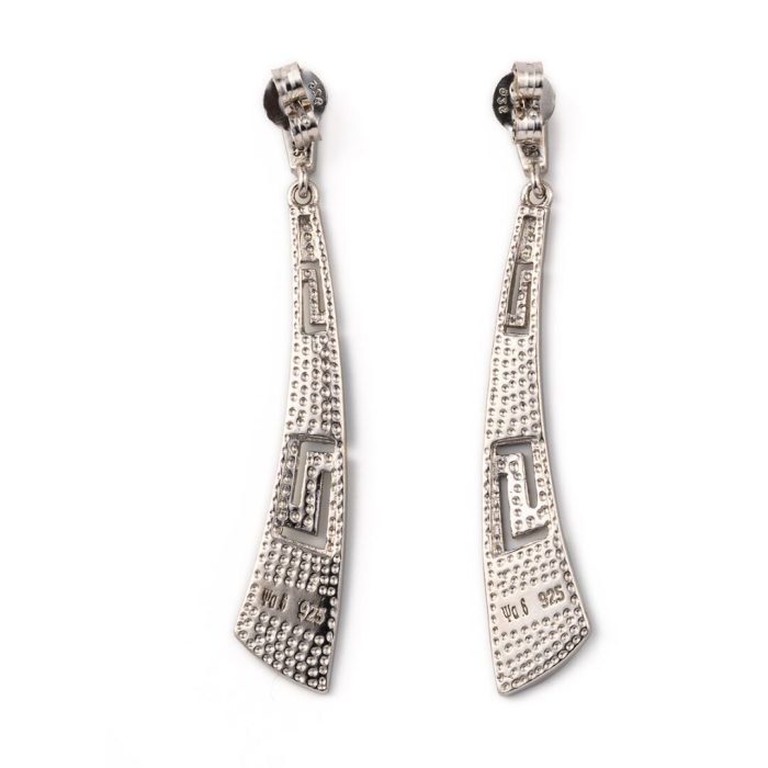Greek Key Curvy Blue Opal Dangle Earrings - Image 2