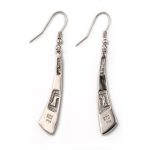 Greek Key Curvy Silver Blue Opal Dangle Earrings - Image 4