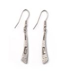 Greek Key Curvy Silver Blue Opal Dangle Earrings - Image 2