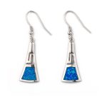 925 Sterling Silver Blue Opal Greek Key Earrings