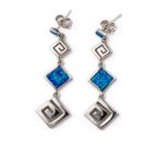 Meander Dangle Earrings – 925 Sterling Silver with Opal