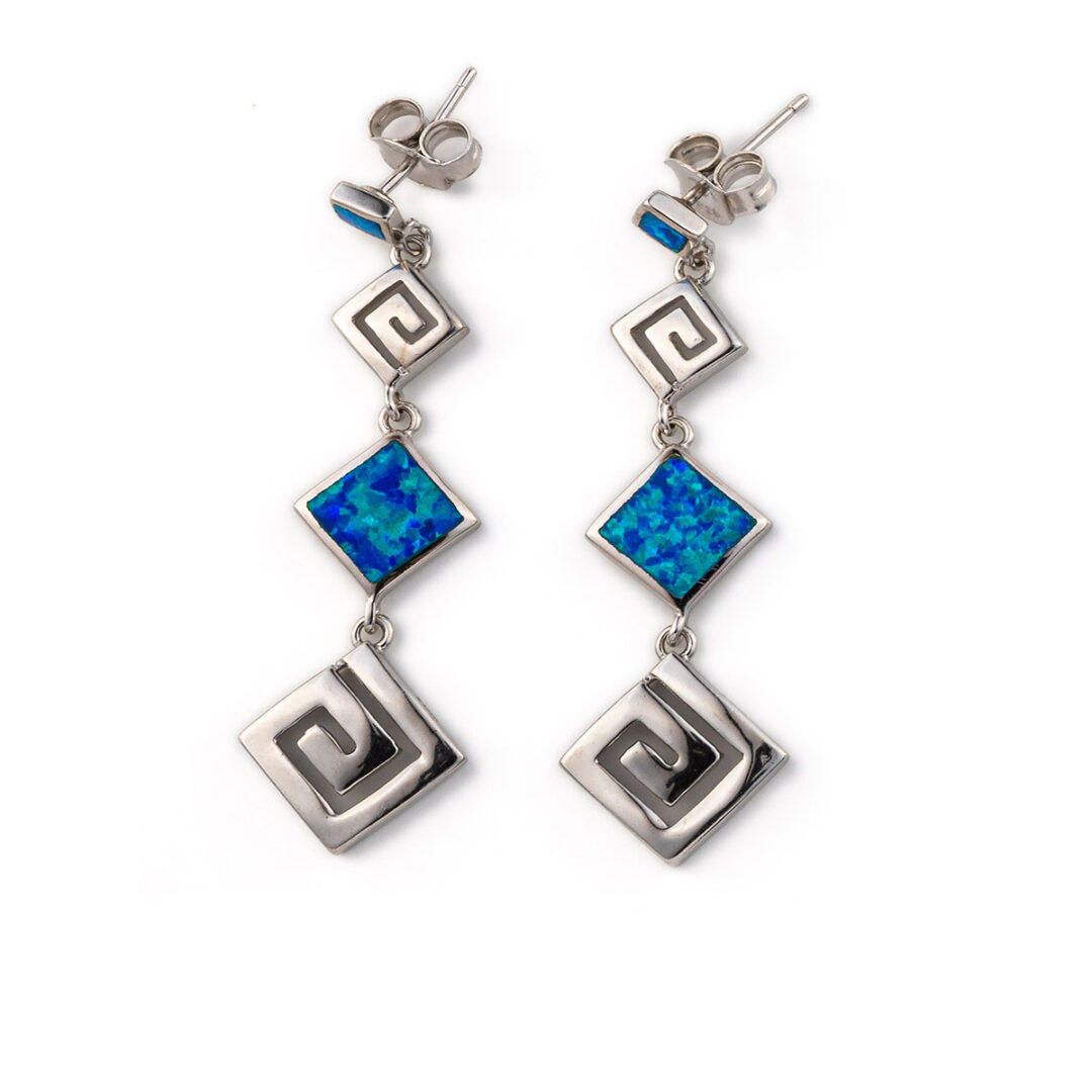OP-E-04775005_1|OP-E-04775005b|57052-053|package-roots Meander Dangle Earrings – 925 Sterling Silver with Opal - Image 1