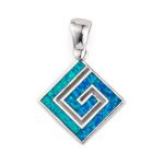 Greek Key Pendant - Sterling Silver with Blue Opal - Image 3