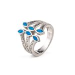 Blue Opal Leaf Greek Key Ring- 925 Sterling Silver - Image 3