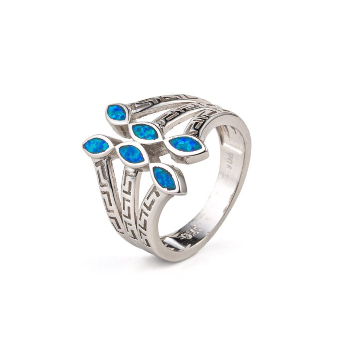 Blue Opal Leaf Greek Key Ring- 925 Sterling Silver - Image 3