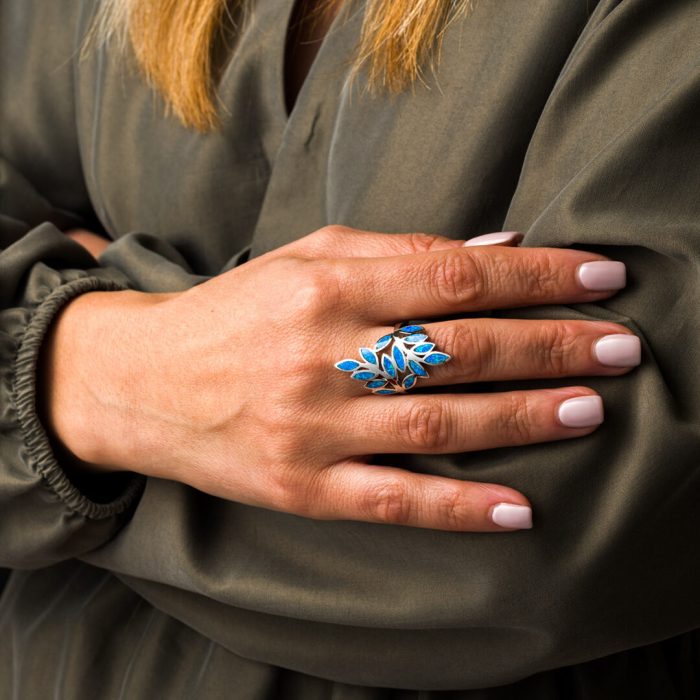 Olive Leaf Opal Ring- 925 Sterling Silver - Image 2