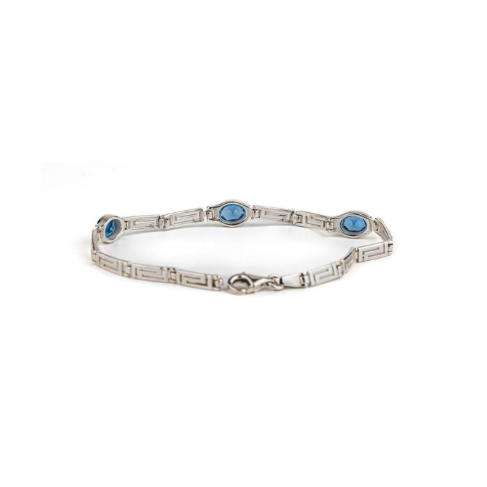 Greek Key Link Bracelet with Blue Zircon – 925 Sterling Silver - Image 2