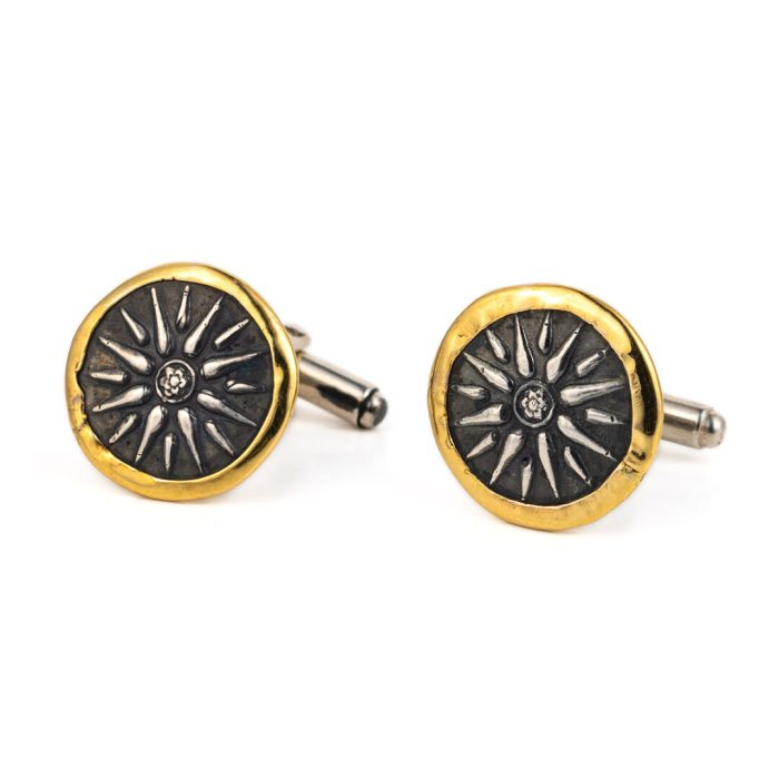 Vergina Star Cufflinks - 14K Gold and Sterling Silver - Image 1