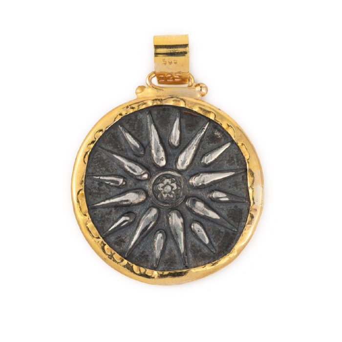 Vergina Sun Pendant - 14k Gold Sterling Silver - Image 3