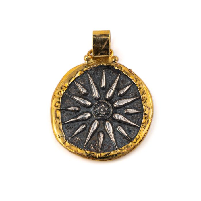 Vergina Sun Pendant - 14k Gold Sterling Silver - Image 5
