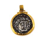 Helios Sun God - Ancient Greek Rhodes Coin 14K Gold and Silver
