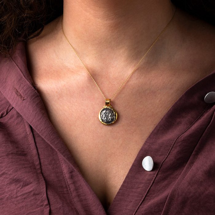Hercules Coin Pendant - 14K Gold and Sterling Silver 925 - Image 2