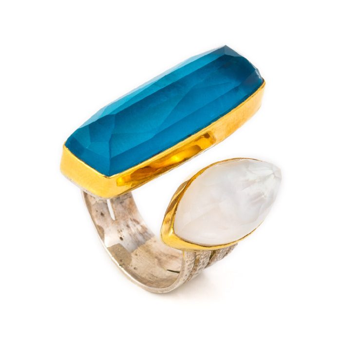 Pariba Doublet Ring with pearl - 18K Gold and Sterling Silver - Image 2