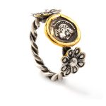 Goddess Athena Coin Ring with Rosettes - 14K Gold and 925 Sterling Silver - Image 2