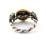 Goddess Athena Coin Ring with Rosettes - 14K Gold and 925 Sterling Silver - Image 3