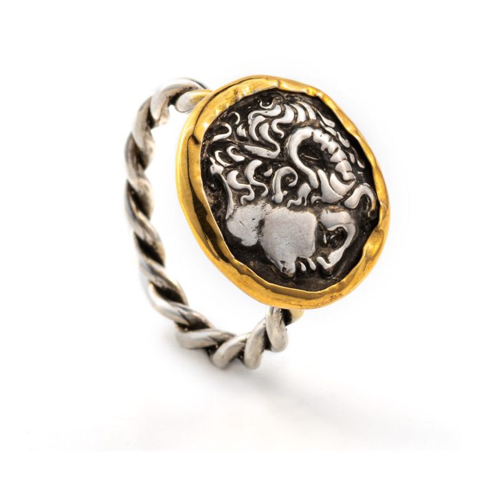 Alexander The Great Coin Ring - 14K Gold and 925 Sterling Silver - Image 2