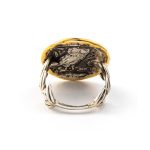 Goddess Athena and Owl Coin Ring - 14K Gold and 925 Sterling Silver - Image 3