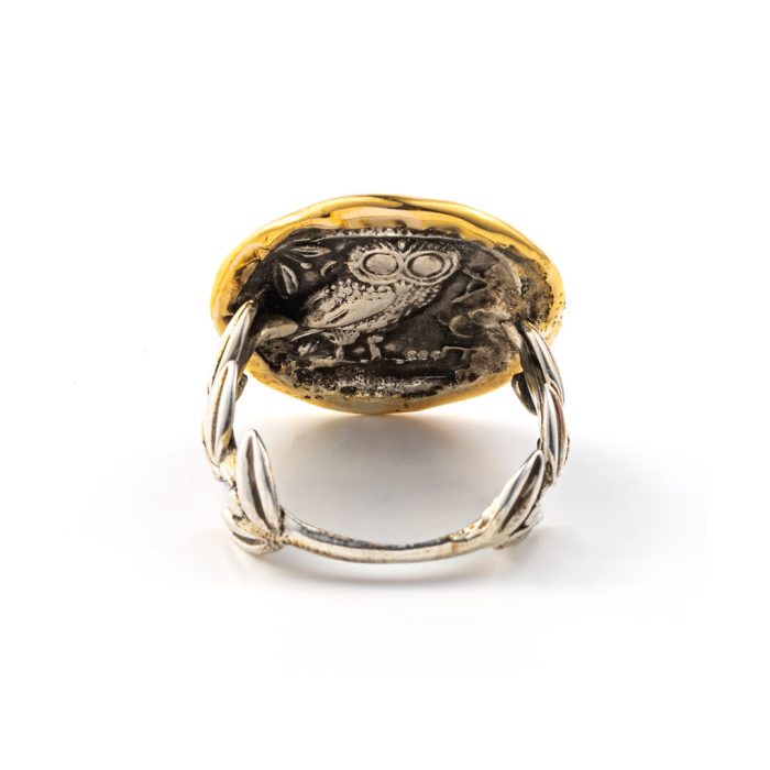 Goddess Athena and Owl Coin Ring - 14K Gold and 925 Sterling Silver - Image 3