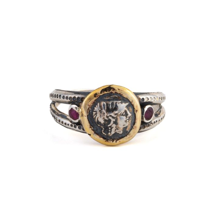 Goddess Athena Ring with Rubies - 14K Gold and Sterling Silver - Image 1