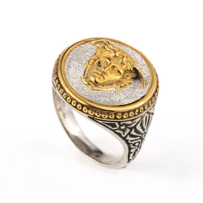 Theseus and the Minotaur Coin Ring Sterling Silver and Gold Plated - Image 2