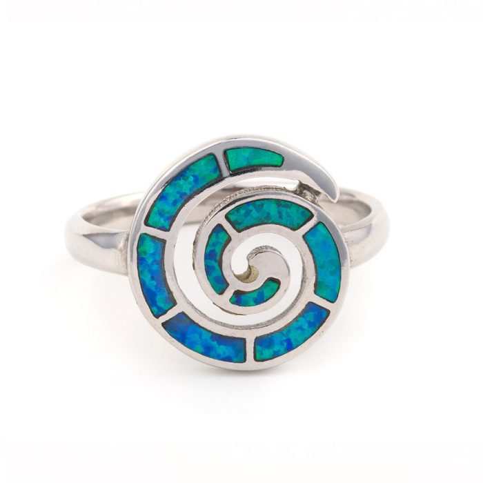 Spiral Ring – 925 Sterling Silver with Opal - Image 1